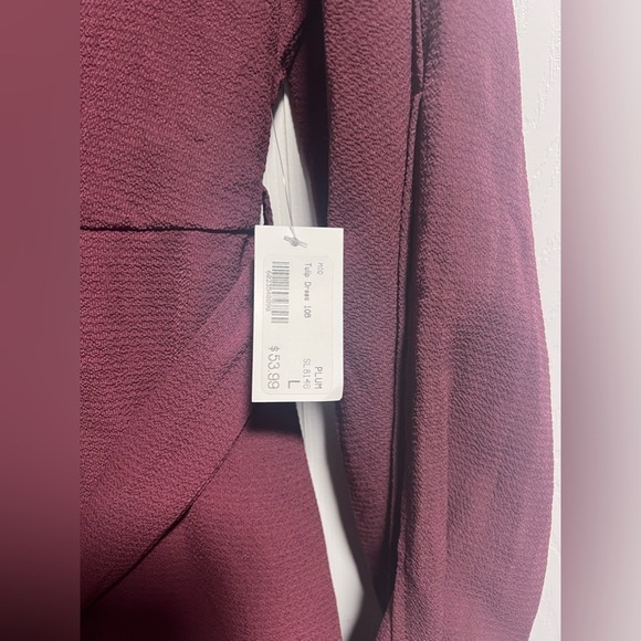 NWT MOD ON TREND Long Sleeved Plum Dress with tie belt. - Picture 2 of 5